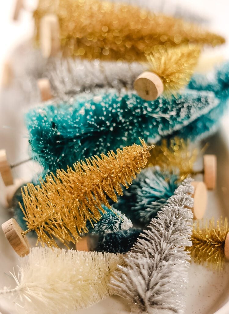 green, gold, silver bottle brush trees