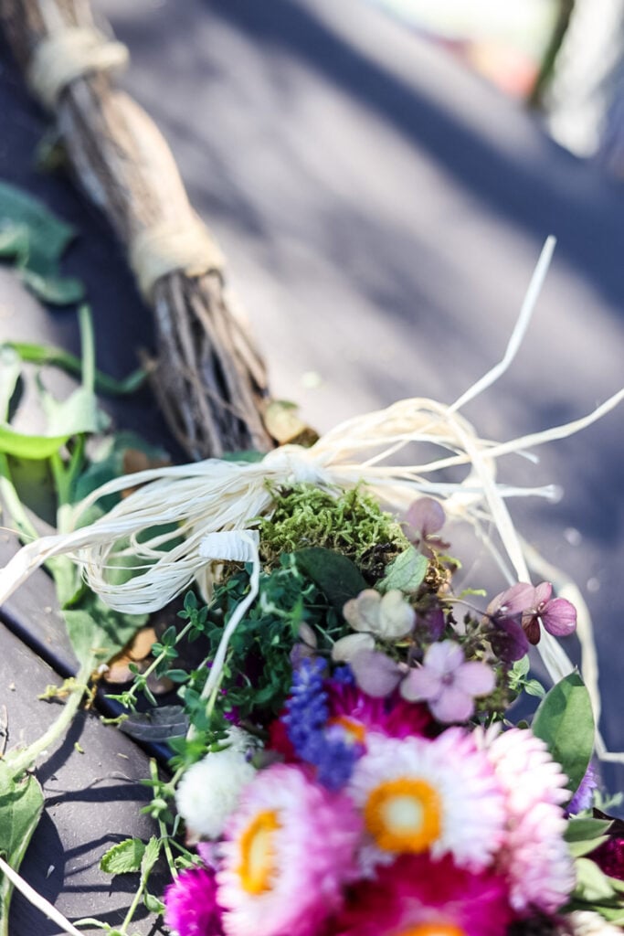 closeup of a cinnamon broom with flowers