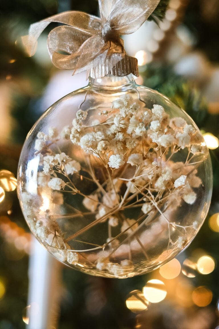 ornament filled with dried baby's breath
