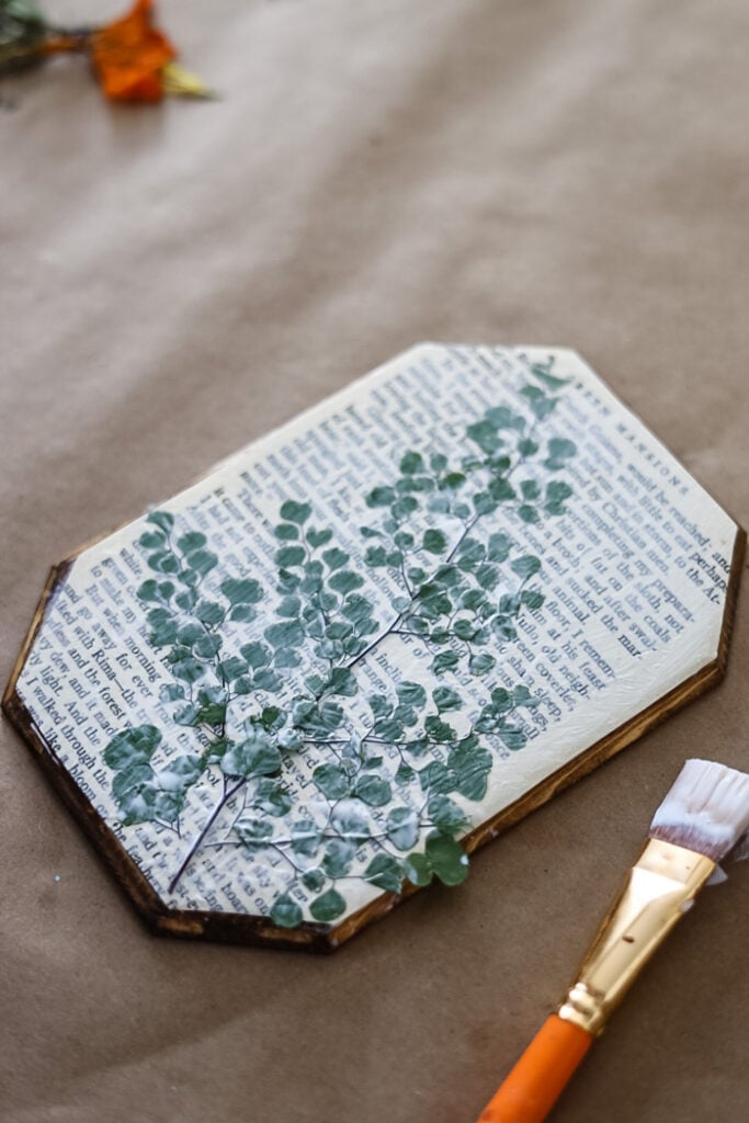 process photo of making a decoupage plaque