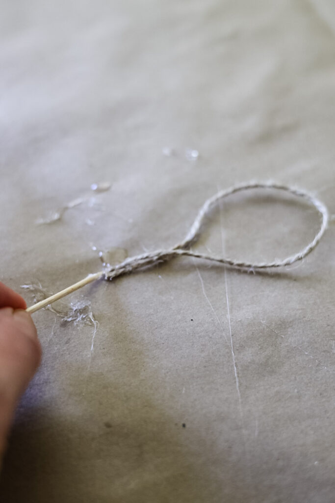 making an ornament hanger with twine