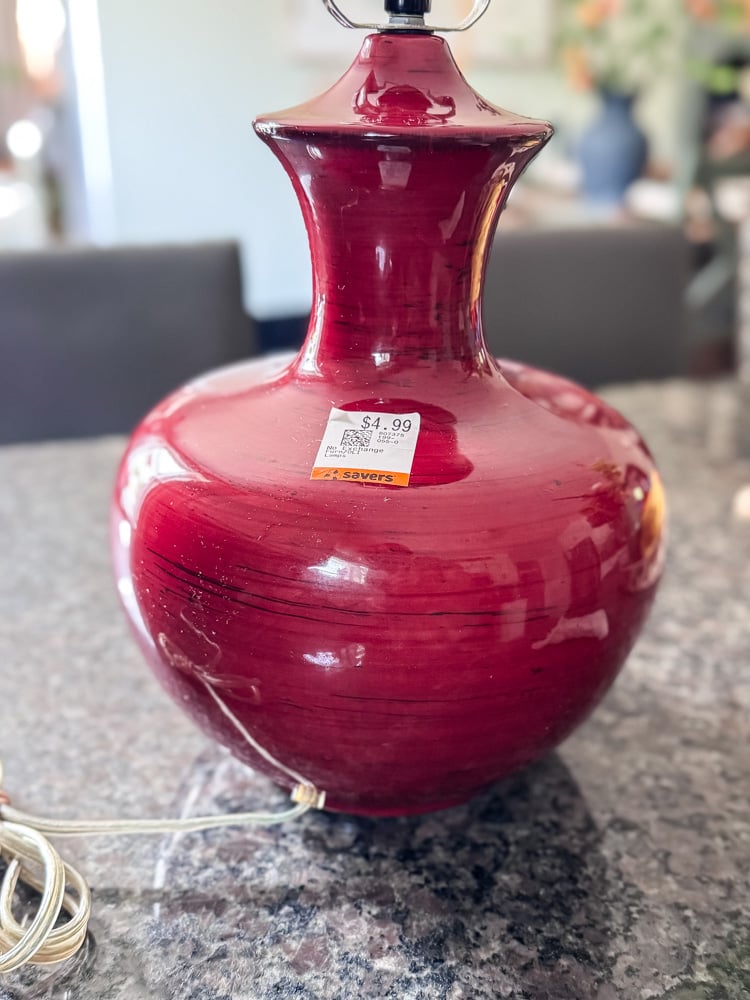 red thrift store lamp