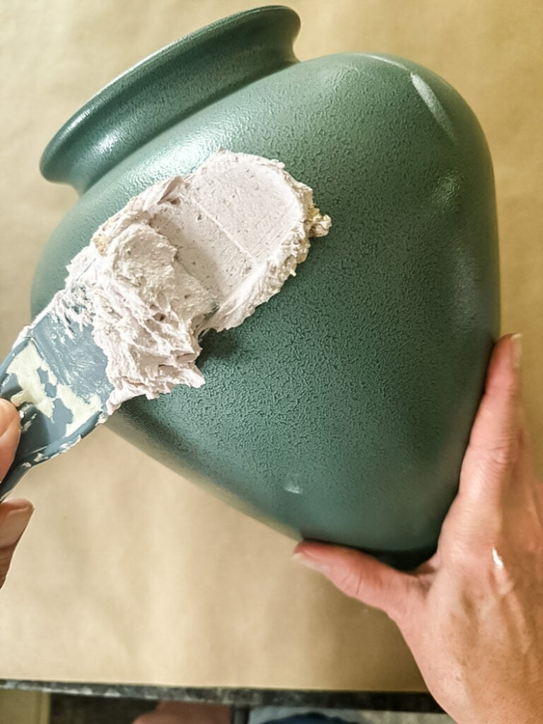 covering a vase with joint comound 