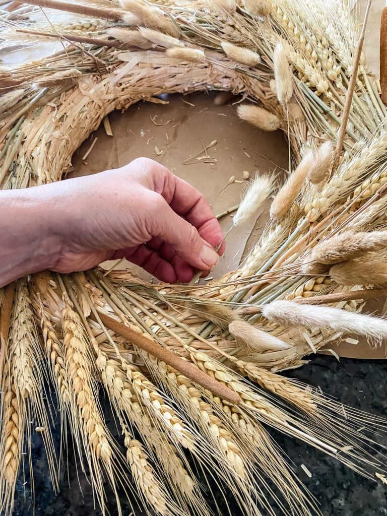 making a dried flower wreath