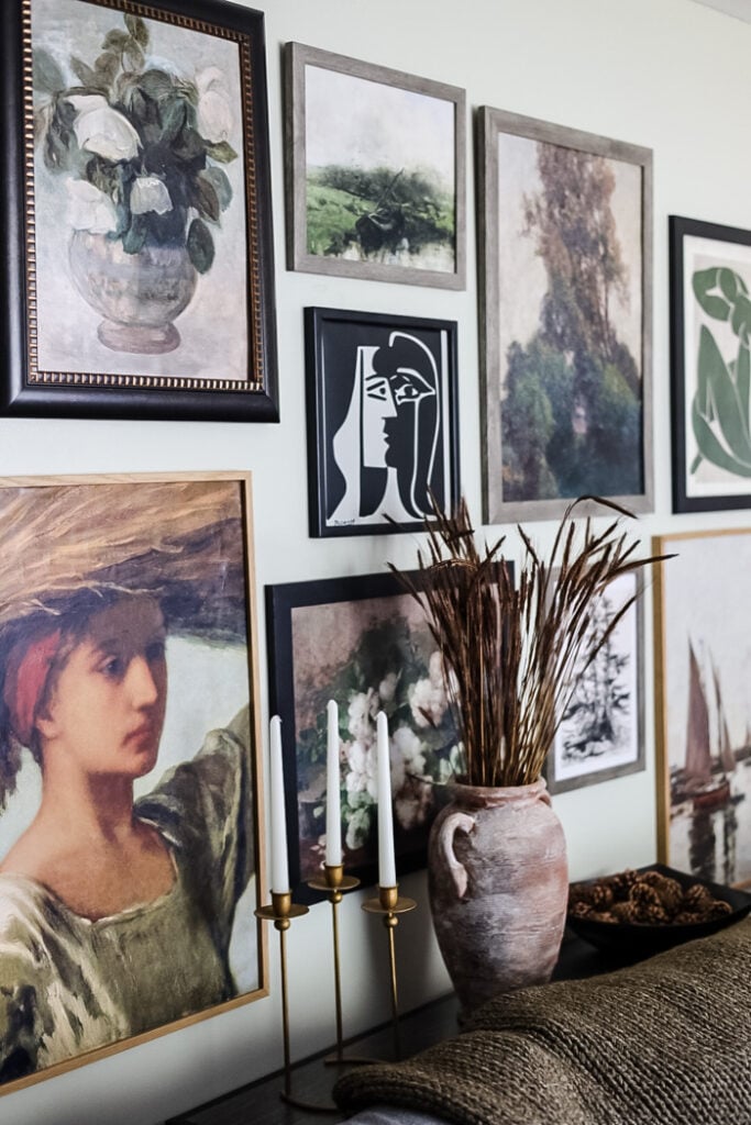 gallery wall on living room wall