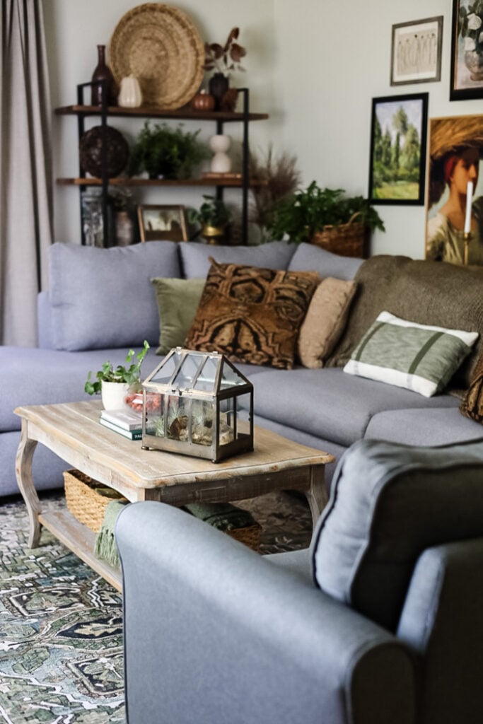 living room decorated for fall