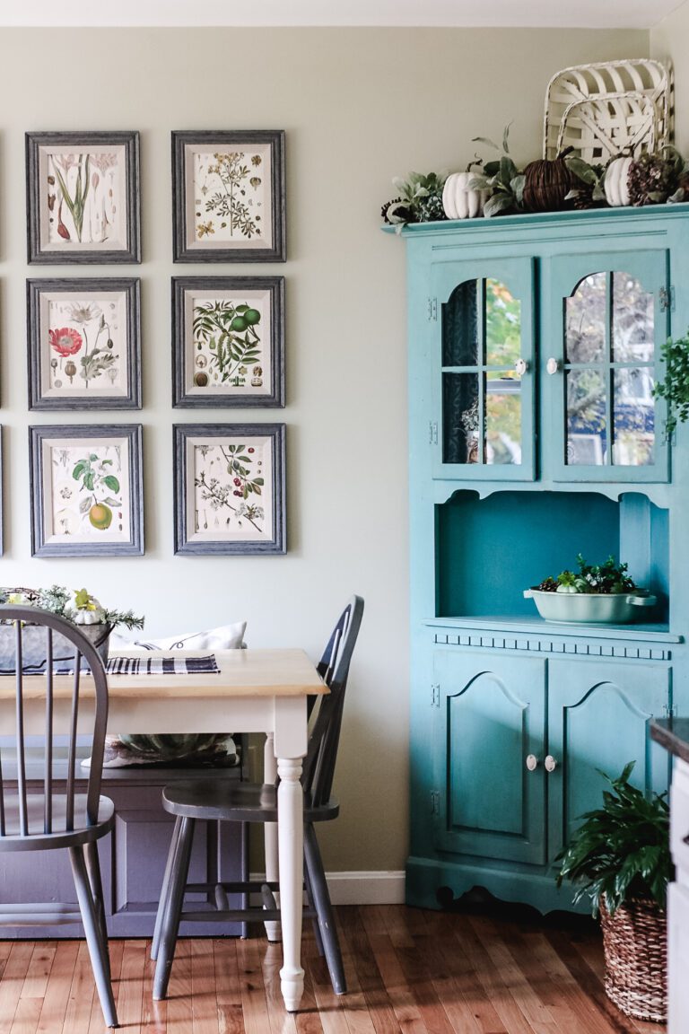 Aqua hutch and farmhouse table