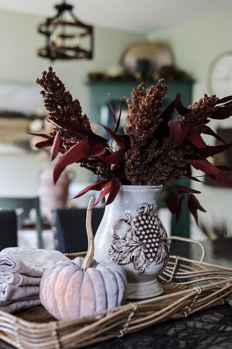 kitchen island decorated for fall