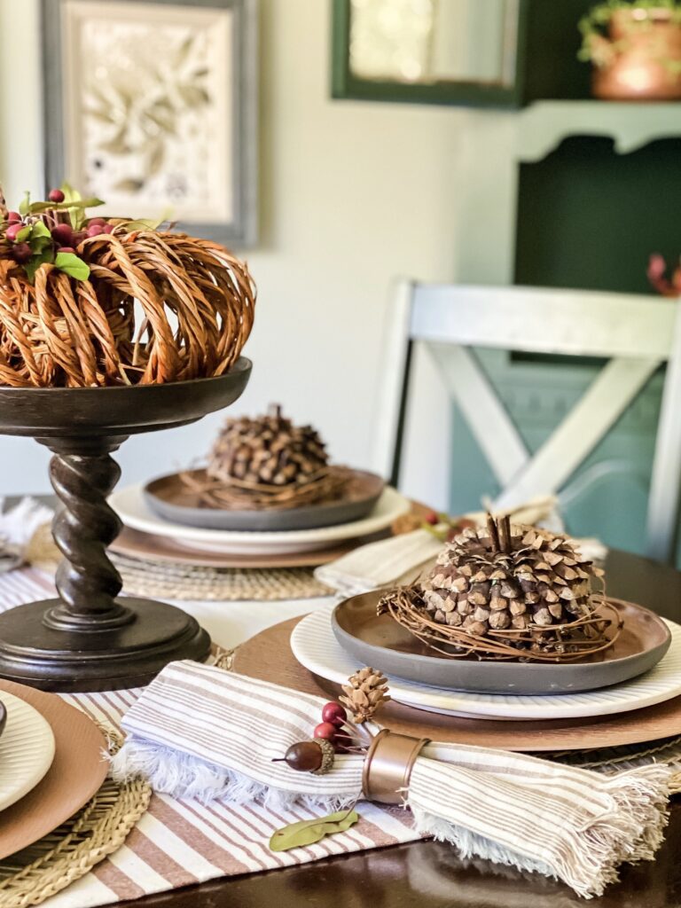 table decorated for Fall with natural touches