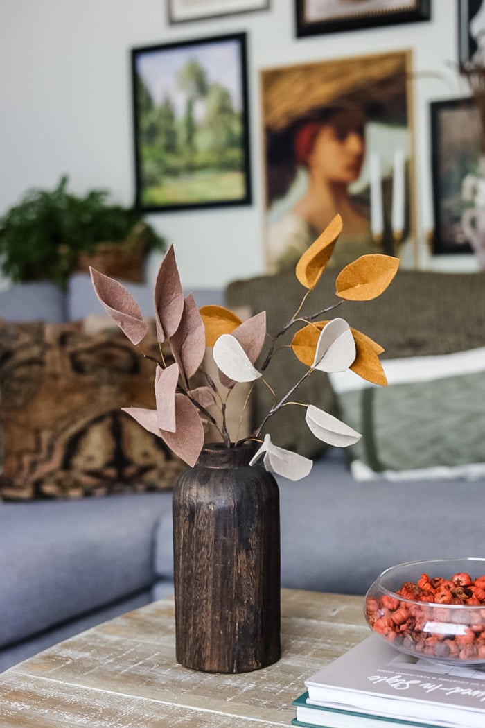 vase of felt leaf stems