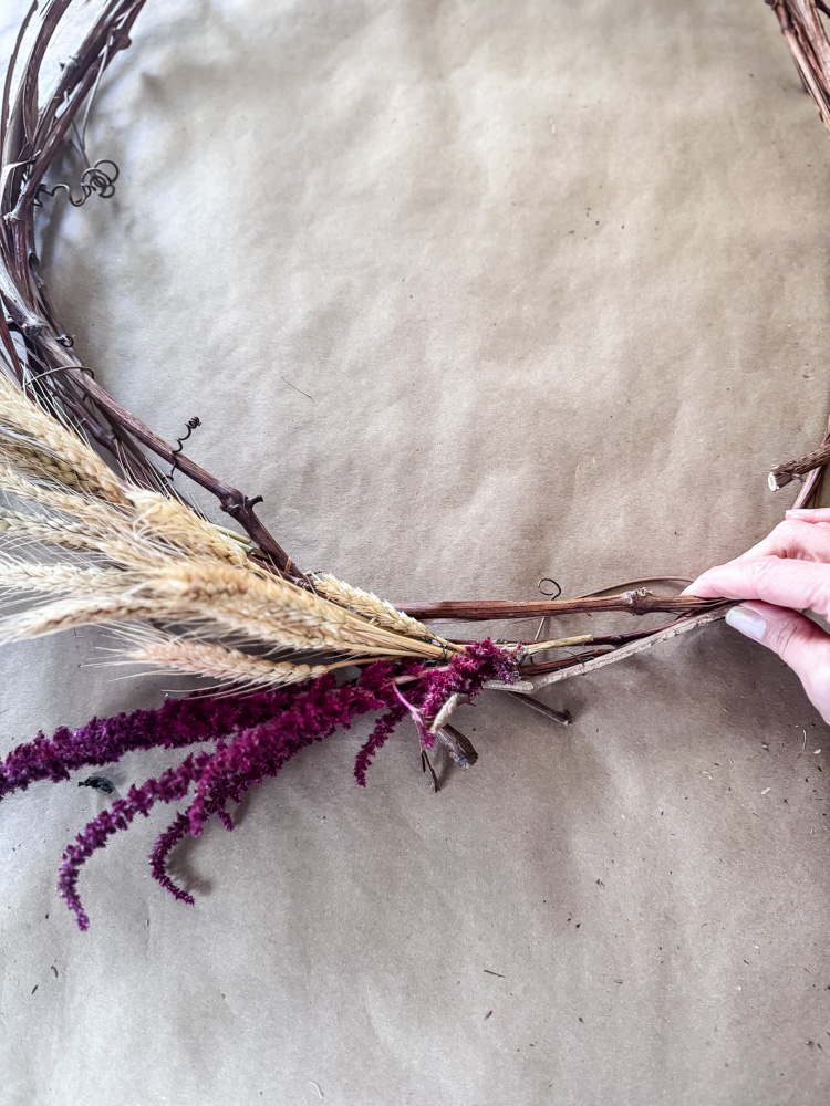 making a wreath with garden cuttings