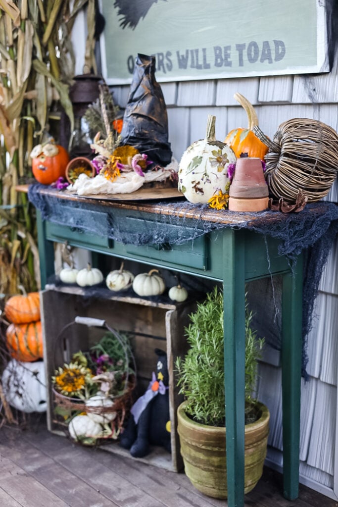 table decorated with fall decor