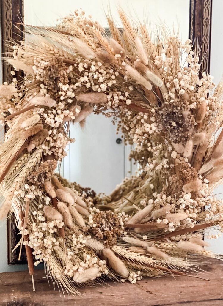 Dried Wreath in front of mirror