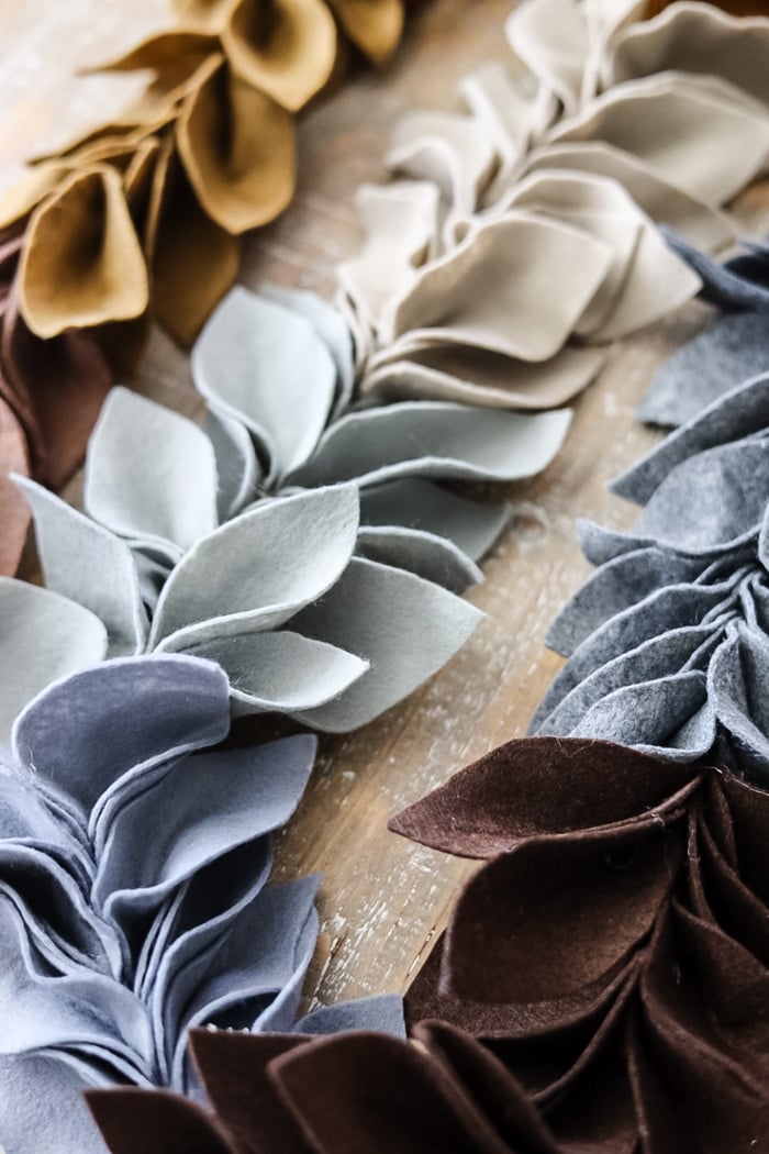 felt leaf garland made with brown and gray neutral shades of felt