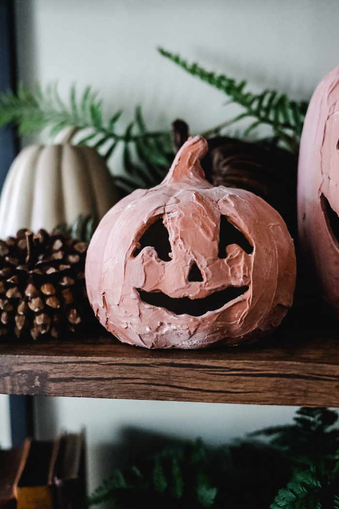 pottery barn pumpkin dupe project. terracotta jack o lantern