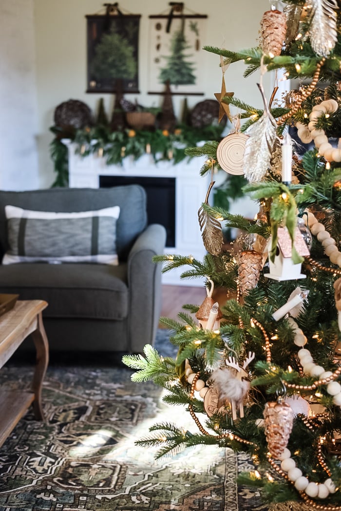 living room decorated for Christmas.