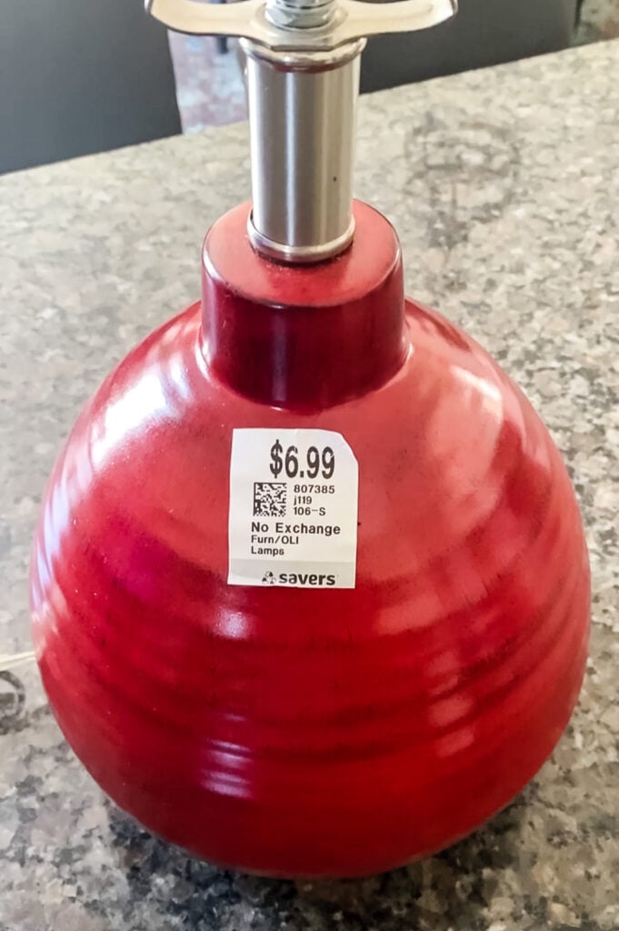 red thrift store lamp