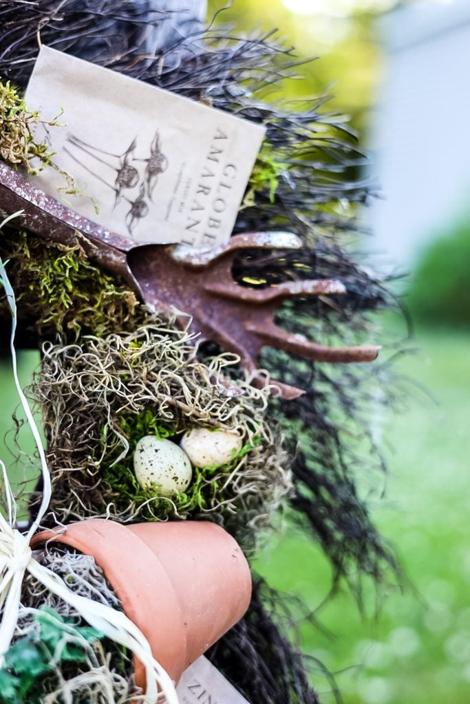 close up of gardening wreath