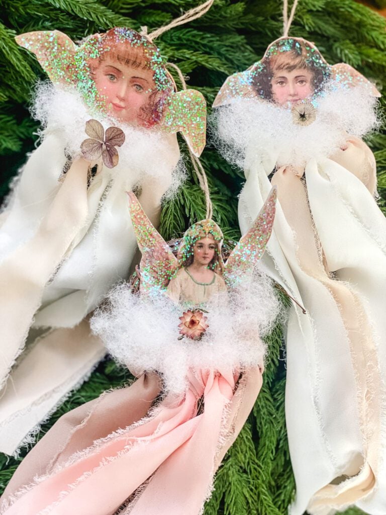 3 vintage paper angel ornaments