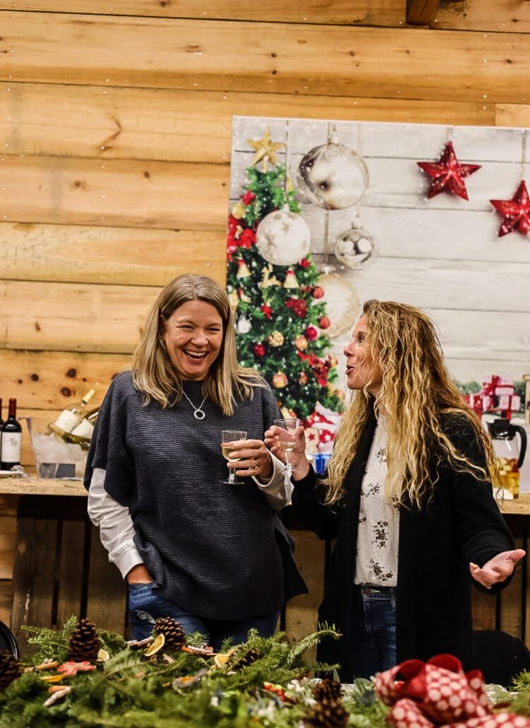 having fun at wreath decorating girl's night