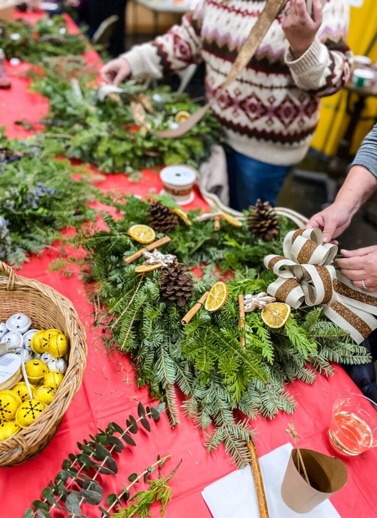 making wreaths at a party